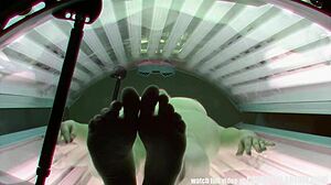 hidden cam catches solo masturbation in solarium.