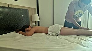 latina teen gives homemade handjob to masseur