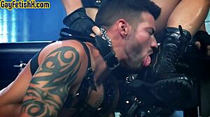 damn, leather stud whips his sub into deepthroat submission
