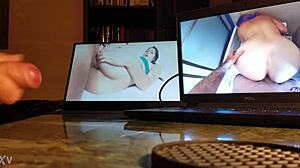 hey, guy's stroking his cock at the desk with the computer on!