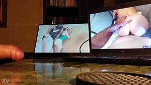 hey, guy's stroking his cock at the desk with the computer on!