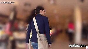 Czech teen undresses and gets blowjob in supermarket