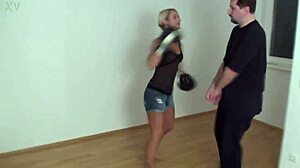 Kinky femdom mistress dominates slave in bdsm fetish.