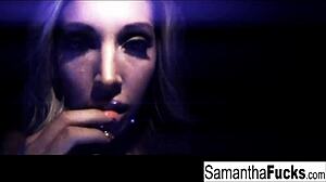 Samantha saint masturbates in black light