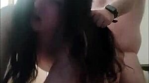 Latina brunette bent over in doggystyle, riding big ass with master