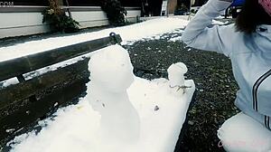 Stunning Japanese art of snow sculpture with white cat Myaako