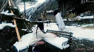 Stunning Japanese art of snow sculpture with white cat Myaako