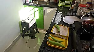 Indian girlfriend secretly fucks brinjal in kitchen