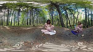 tattooed brunette cums outdoors with dildo climax