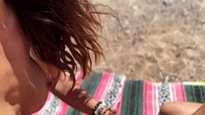 Evie in bisexual threesome, licking pussy and getting assfucked with big cock outdoors by group