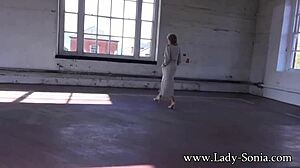 Lady Sonia Strips To Lingerie In Studio