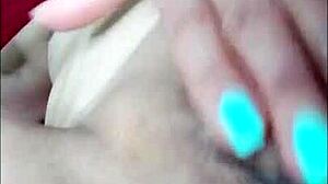 Latina milf masturbates silently while he watches