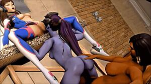 Hey, check this out, D Va takes on double penetration with that hot ass!