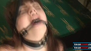 Submissive brunette coed deepthroats rough bdsm sex in college