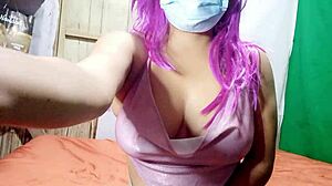 Beautiful big-titted wife seduces stepfather via video call for sex