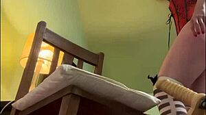 alikat2 plays with dildo on oak chair in solo session