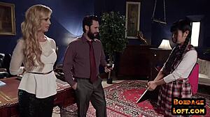 bound asian subject buttfucked in trio with bigtit milf