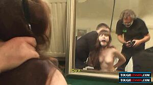 Submissive brunette coed deepthroats rough bdsm sex in college