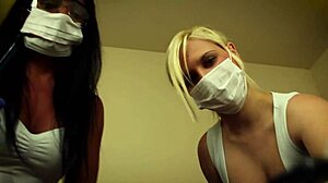 pov double handjob by alexis rain and fifi foxx in masks