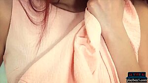 Paula, the big-boobed Czech redhead, shyly strips naked