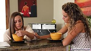 Blonde lesbian friend facesits her big tits bff in shaved pussy fun