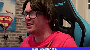 Geek With Glasses Craves Two Girls For Homemade 3Some Blowjob