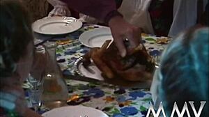 mature bitch with big natural tits sucks cock in retro scene