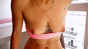 Sara Latina, Argentinian Brunette Teen, Teases Big Tattooed Ass With Dildo. She Pleasures Herself Solo In Detailed Scene.