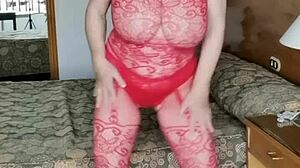 Mature milf shows huge natural tits in stockings and naked