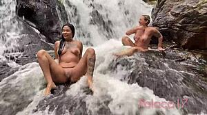 We stripped naked for a waterfall bath, teasing the guys with our tattooed asses on the beach.
