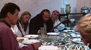 mature bitch with big natural tits sucks cock in retro scene