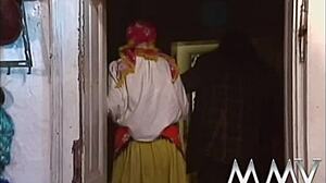 mature bitch with big natural tits sucks cock in retro scene