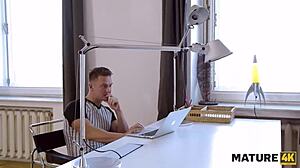 Mature4K IT Guy Solves Her Issue by Drilling Hairy Pussy Over Desk