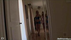 2 sluts suggestively doing the walk with handjob
