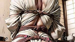 Glamorous blonde bound in rope bondage in Japan!