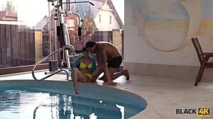 Black4k brunette ditches swimming pool for coach's huge manhood fucking
