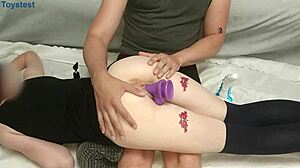 Wow! Make your stepsister super happy with two big dildos and a magic wand!