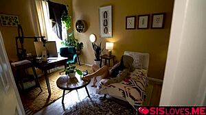 Sisloves Me Stepsister Evelin Stone Vibing Her Pussy While Stepbrother Watches