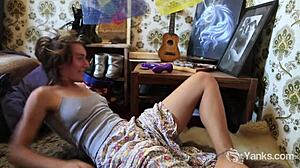 yanks rose's penis with toys and dildo, reaching climax in softcore solo