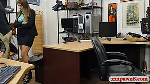 huge boobs brunette babe gets railed by pawn keeper on hidden cam.