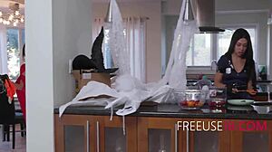 Teens in costumes get fucked in haunted house