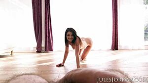 Jules Jordan wrenched hard at anal penetration with Adria Rae and natural breasts