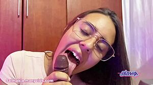 Brunette Licks Big Black Dildo Slowly