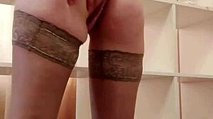 beauty fingers her wet pussy in stockings to loud orgasm