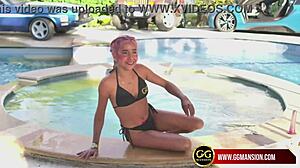 Brunette Passionately Licks Stockings On Camera