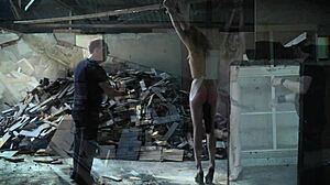 Skinny teen 18+ endures intense kinky bondage