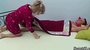 German stepmom wakes stepson with intense blowjob and ride