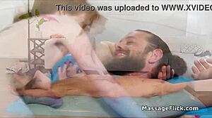 Massage gel session turns steamy with sexy redhead neighbor