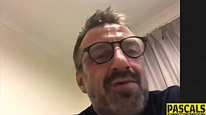 busty whore deepthroats dick while bound and gagging