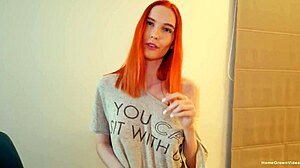 In a cozy homemade setting, a petite redhead amateur girlfriend eagerly sucks and enjoys a big dick with her big tits bouncing